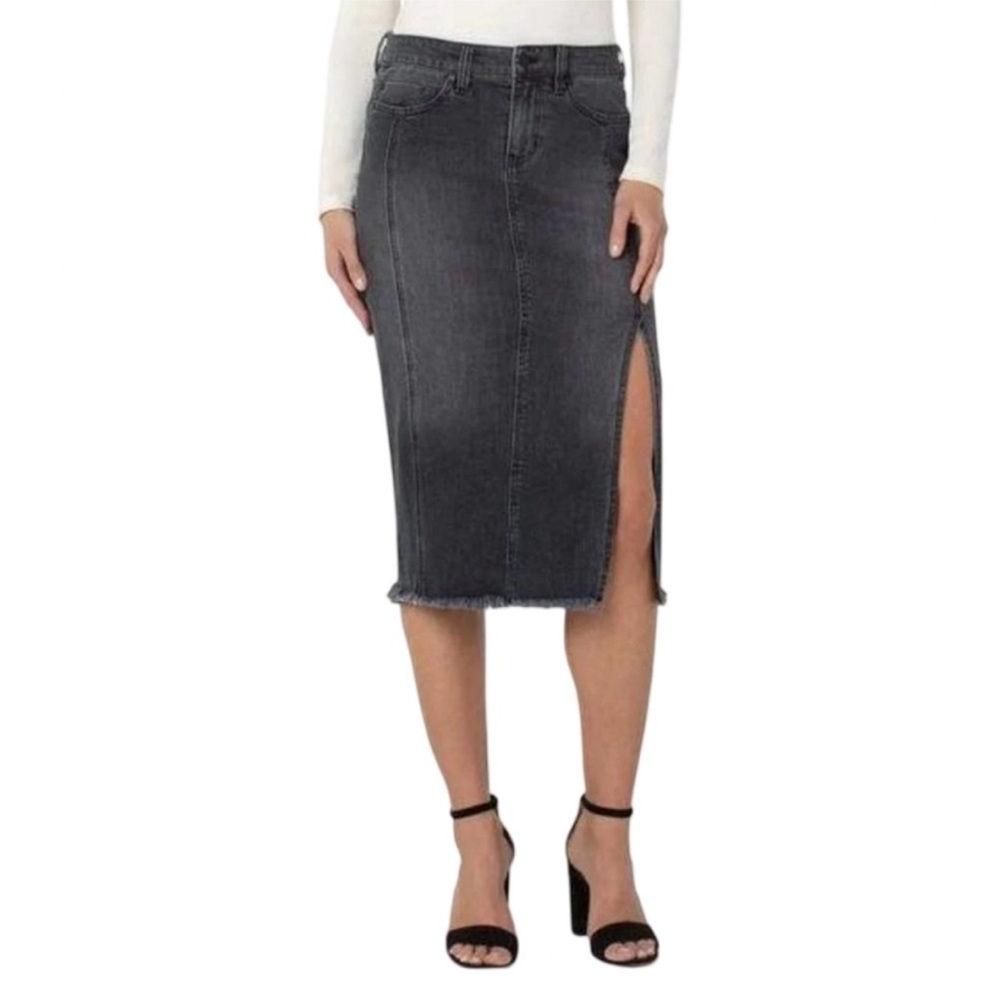 Liverpool Los Angeles Black Wash Denim Pencil Skirt | Size 4
